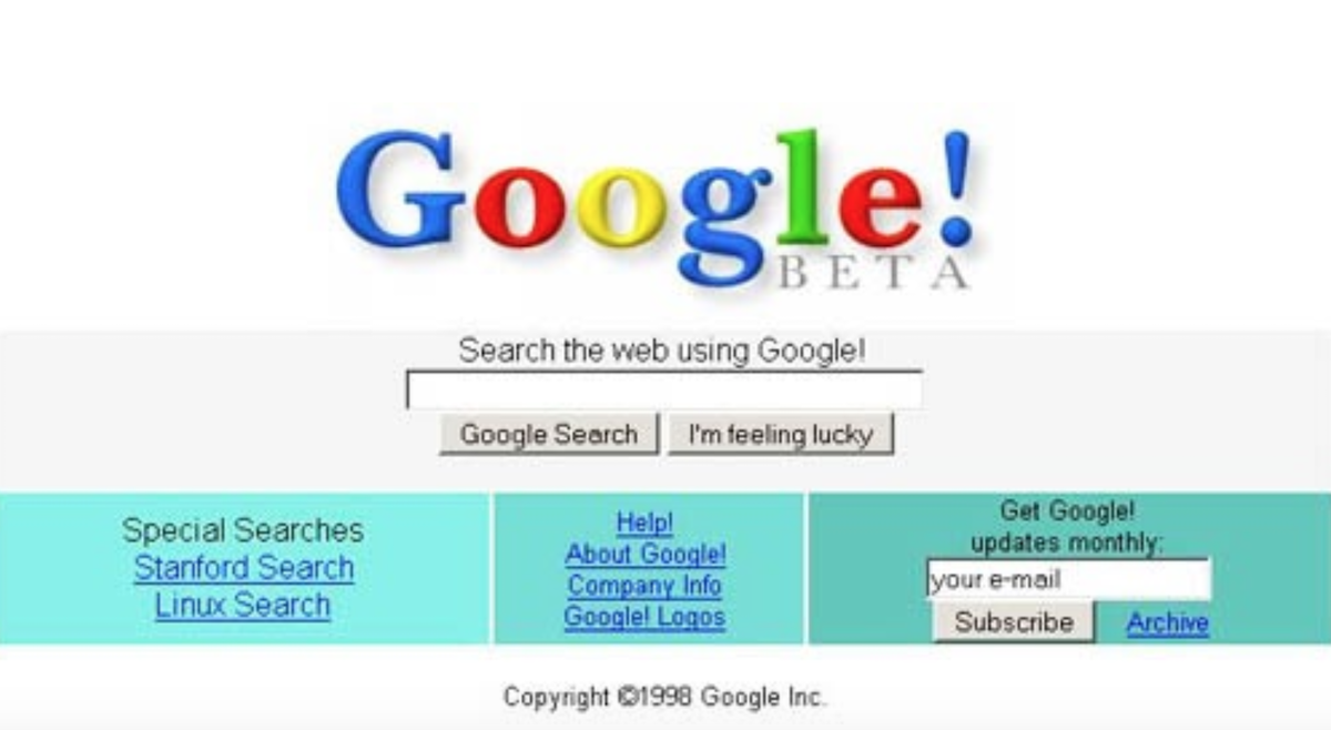 Google Béta créé en 1998 par Page et Brin