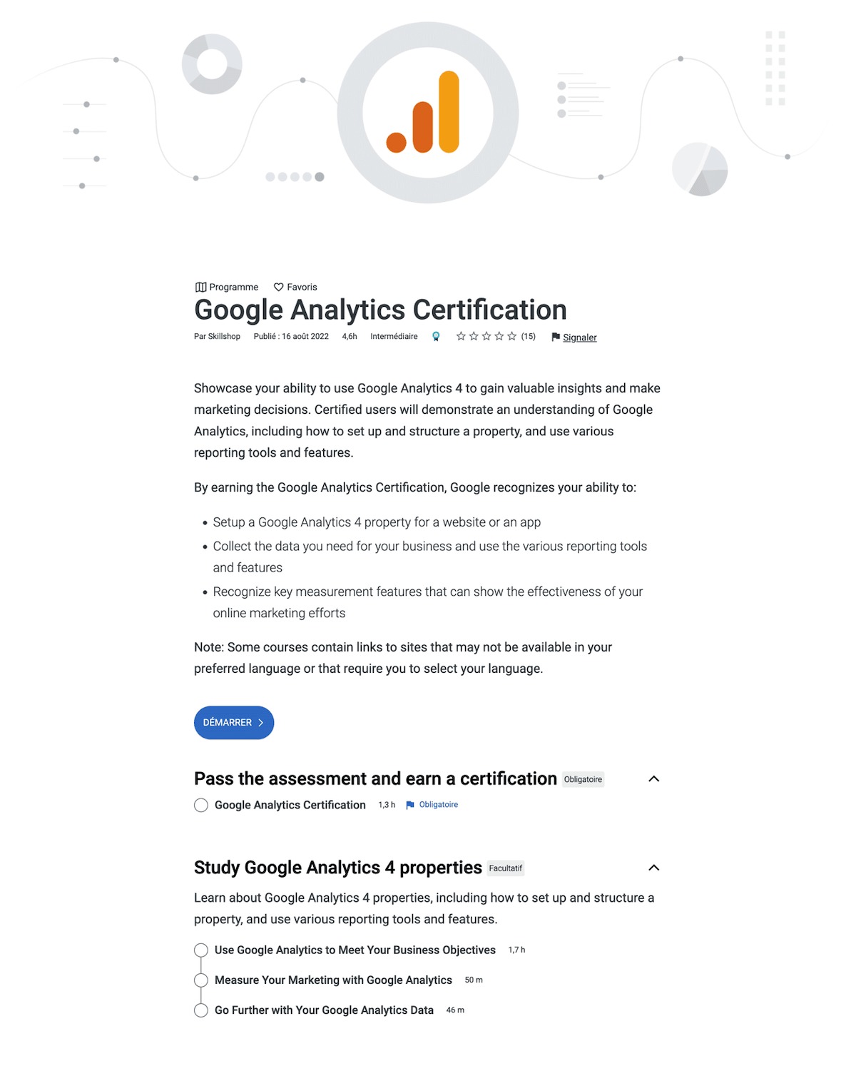 Certification Google à passer formation Ads Analytics et Google analytics 4